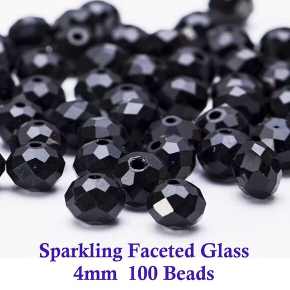 Faceted Glass  Black AB Round Glass Beads  100 Beads  4mm - Picture 1 of 1